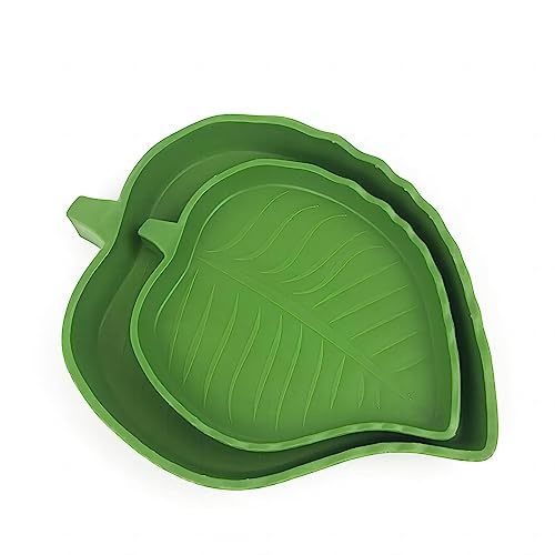 Bailinks 2 Pieces Tortoise Water Bowls, Reptile Food Water Bowls Leaf Shape tortoise accessories Tortoise Food Bowl for Crawl Pet Tortoises or Small Reptiles