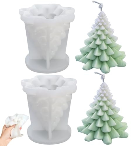 2 Stück 3D Weihnachtsbaum Kerzenform,Kerzenformen zum Gießen Weihnachtsbaum,Kerzen Gießen Formen Weihnachten,Kerzenform Silikon Weihnachten,3D Kerzengießform,3D Weihnachtsbaum Silikonform (A)