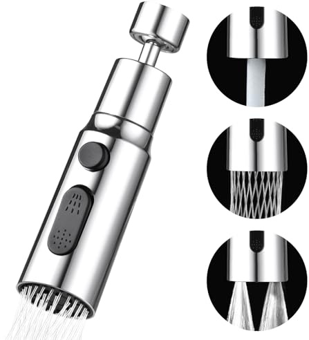 OSDUE Wasserhahn Aufsatz, 3 Modi Wasserhahn Luftsprudler, 360° Drehbar Multifunktionaler Wassersparender mit 2 (M22 und M24) Adaptern, Wassersparer für wasserhahn Brause Küche Bad Aufsatz