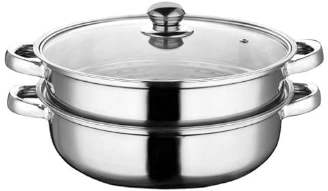 Topyond Olla Vaporera De 2 Capas De Acero Inoxidable De 27cm/11 Pulgadas, Vaporizador De Verduras para Cocinar, Vaporizador De Bolas De Masa, Olla Humeante para Sopa De Doble Caldera