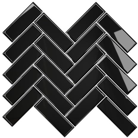 VEELIKE Carrelage Adhesif Mural Chevrons Noir Crédence Adhésive Cuisine Carreaux Adhesif Salle de Bain Stickers Carrelage Cuisine Dalle PVC Adhesive Murale Blanchisseries 30.5cm×30.5cm 24 Pièces