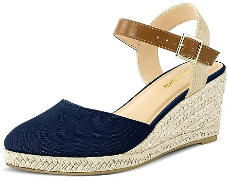 PIZZ ANNU Sandali Donna con Zeppa Espadrillas Estivi Platform Scarpe con Tacco Plateau Sandalo con Punta Chiusa Comodi Eleganti Marina EU 36