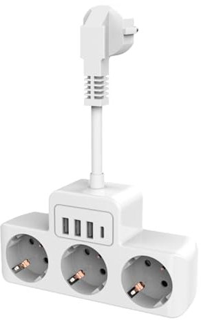 SPORWAY Steckdosenleiste 3-Fach, Steckdose Erweiterungen 3 Steckdosen mit 3 USB & 1 USB-C Ports Steckerleiste Steckdosenadapter, 3-Fach Steckdosenleiste Steckdose für Büro Hause - 16A/4000W