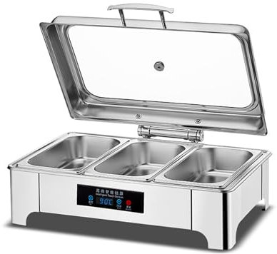 Server Di Riscaldamento Buffet Professionale In Acciaio Inossidabile, Touch Screen Intelligente | Stazione Scaldavivande Elettrica Portatile Per Feste Ed Eventi | Facile Da Pulire (Griglia Tripla Arg