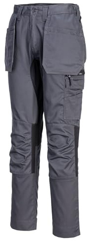Portwest CD883 WX2 Eco Stretch Holster Trousers Polyester Knee Pad Pockets | Metal Grey, 28 Waist, UPF 40, EN 14404, Slim Fit, Durable Polycotton Fabric, Zip Closure, 1 Spanner Pocket, Workwear