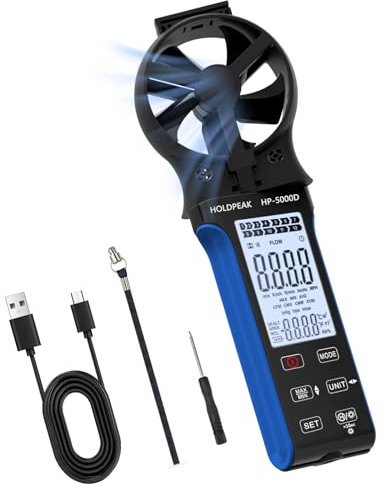 Portable Digital Anemometer CFM Airflow Meter with 270º Rotatable Detector, Handheld Wind Speed Meter Gauge with Touch Button, Waterproof Rechargeable Air Flow Velocity for HVAC Outdoor Sailing