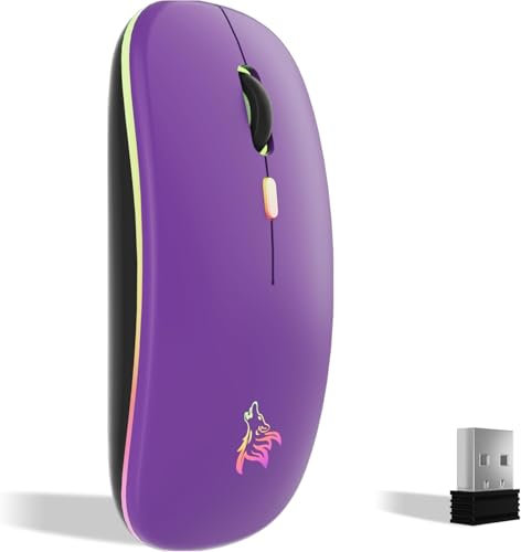 TQQ Ratón inalámbrico recargable, 7 colores, retroiluminado, con mini receptor USB de 2,4 GHz, ratón para juegos, compatible con ordenador portátil, PC, ordenador, Chromebook, portátil, iPad, etc