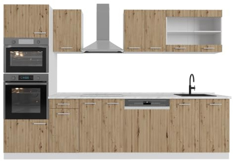Vicco Küchenzeile R-Line, Artisan-Eiche, 300 cm | 8 Module · Höhenverstellbare Füße · Ohne Arbeitsplatte · Robuste Fronten · Mit Backofen-/Mikrowellenschrank