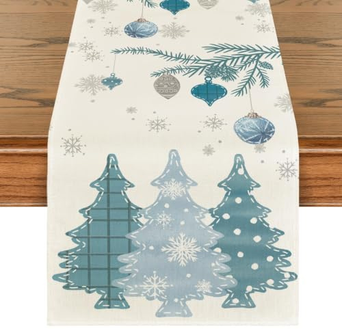 Artoid Mode Blau Bäume Weihnachtsdeko Weihnachten Tischläufer, Winter Christmas Küche Tisch Dekoration Drinnen Urlaub Party Dekor 40x180 cm