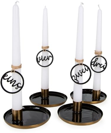 Logbuch-Verlag Weihnachten Geschenkidee Deko Adventskranz Metall mit Vier Kerzen und Adventszahlen aus Holz 1 2 3 4 Gold weiß schwarz