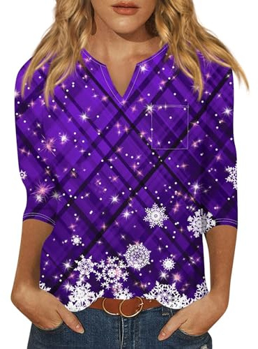 Weihnachtsbluse Damen Lustig Blusen 3/4 Arm Weihnachts Geschenke | Weihnachten Top Maedchen Große Größen Geburtstag Classic Shirt 3/4 Ärmel V Ausschnitt Weich Pullover