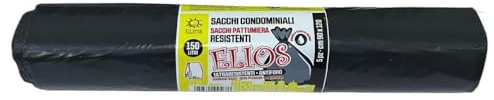 5/25 Sacchi spazzatura colore NERO, misura 90x120 cm, Capacità 150 Litri, Sacchetti per Raccolta differenziata sacchetti immondizia super resistenti (25 sacchi)