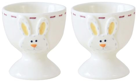 Eierbecherhalter aus Keramik, Hasen-Porzellan-Eierbecher – Set mit zwei weißen Porzellan-Eier-Servierbechern, Halter für weiche, hart gekochte Eier, Hasen-Keramik-Eierbecher für Ostern, Frühstück,