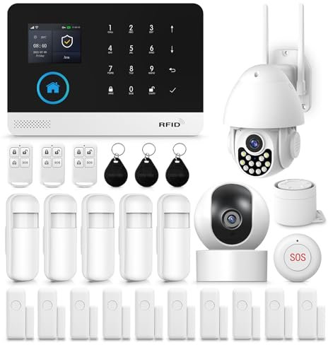 XNY 4G Allarme Casa Senza Fili con Telecamera Interno e Esterno, Allarme Casa WiFi con Controllo APP, Rilevatore di Movimento, Sensore per Porte e Finestre, Sirena, Telecomando) Compatibile con Alexa