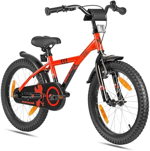 PROMETHEUS BICYCLES Kinderfahrrad 18 Zoll Jungen ab 6 Jahre - Kinder Fahrrad 18 Zoll Junge Mädchen Fahrrad Kinder mit Rücktrittbremse Fahrradständer in Rot Schwarz