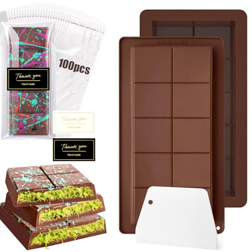 Jurcicat 2 Piezas Molde Chocolate Silicona BPA Libre Molde de Silicona Barra de Chocolate Para Molde Turron Silicona Molde de Chocolate DIY Para Bombones de Chocolate Praliné (Dubai)