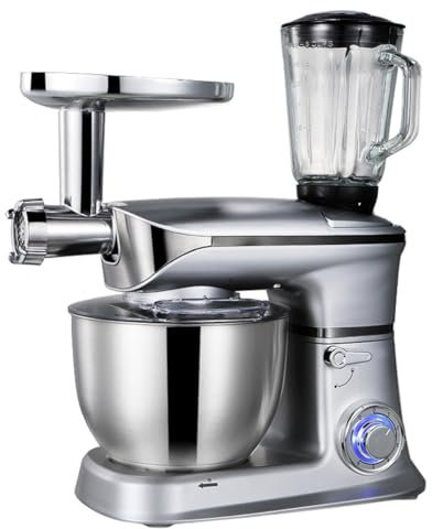 Impastatrice planetaria, impastatrice elettrica multifunzione da cucina da 6,5 l, robot da cucina per uso domestico da 1300 W con 6 velocità, macchina da chef per tritacarne, spremiagrumi, impast