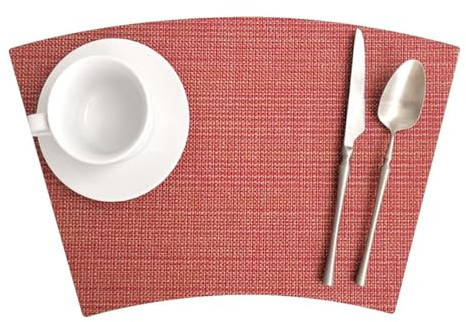 Homxi 8 Pièces Set de Table,29 x 43 CM,Sets Table Antidérapant Set de Table Vinyle Lavable Couleur Unie avec Ventilateur Sets de Table Rouge