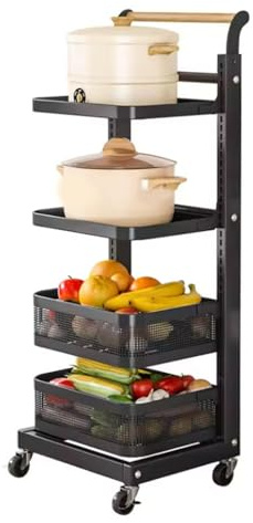Étagère de cuisine avec 4 x 2 planches et 2 paniers pour placard Nisation Étagère de rangement d'angle noire pour poêle à frire