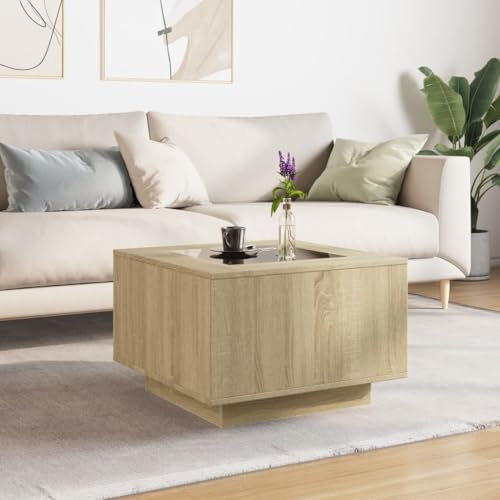 HEFZGDB LED-Couchtisch Sonoma-Eiche 60x60x40 cm Holzwerkstoff Living Room Table Wohnzimmertisch Klein Couch Tisch Wohnzimmer Wohnzimmer Tisch Für Couch für Café Tagungsraum Balkon Innenhof