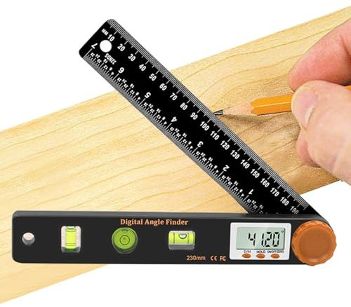 Winkelmesser Digital – 17,8 cm 230 mm Winkellehre mit LCD-Display – 4-in-1 Winkelmesser Lineal für Holzbearbeitung, , Bau