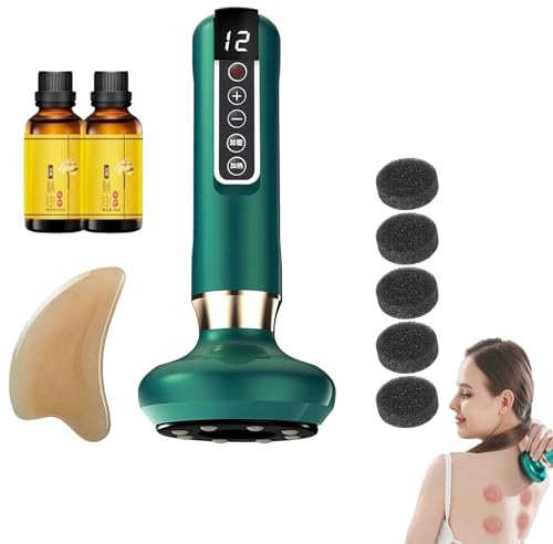 Masseur De Cellulite à Main électrique, Anti Cellulite Puissant Appareil Masseur, Masseur De Graisse à 12 Niveaux avec planche Gua Sha et huiles essentielles, Pour L'abdomen, Les Cuisses (Vert)