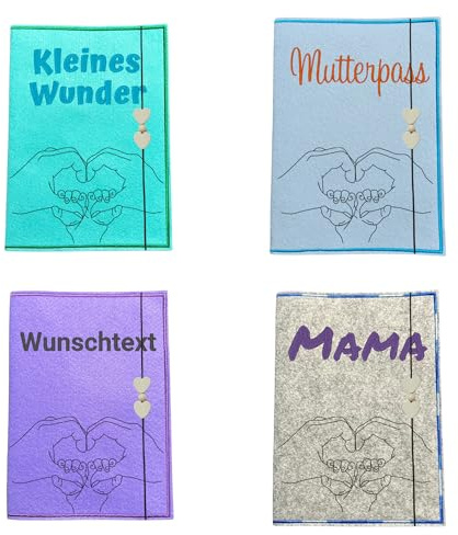 Mutterpasshülle Filz – Herz-Motiv Babyhände & Erwachsenenhände – bestickt & personalisiert – Schwangerschaft – Ultraschallbild – Geschenk zur Geburt – Kleines Wunder