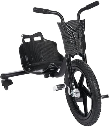 Kinder Tretroller Drift Trike 3-Rad Scooter Stabiles Design, 4-Fach Höhenverstellbar, Bis 80kg Belastbar, Mit LED-Rückradbeleuchtung, Für Kinder Ab 6 Jahren, Schwarz