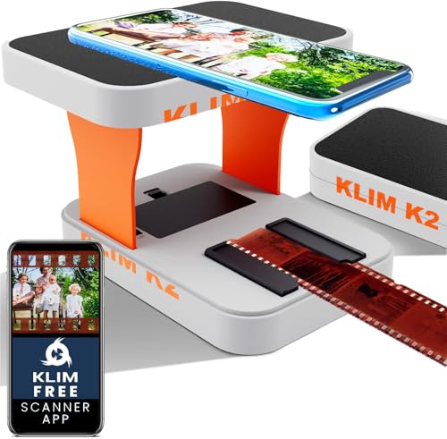KLIM K2 Mobile Film Scanner 35mm - Positive & Negative, Slide and Photo Scanner - 35mm Film Developing Kit Essential - Your own Developing Service at Home - Orange & Grey