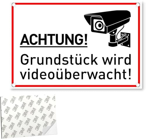 Achtung Videoüberwachung Schild 20 x 30 cm, Aluminium Kameraüberwachung Schild, mit Selbstklebend und 4 Bohrlöcher, dieser Bereich wird überwacht Schild mit UV-Schutz