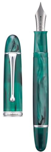 Asvine V800 Fountain Pen – Vacuum Filling System with Large Ink Capacity – Smooth Number 8 Fine Nib with Gift Case and Wrench- Green Acrylic