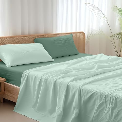 Ruggeri Set Lenzuola Completo Letto Matrimoniale,Microfibra, Verde Bicolor | Set 4 Pezzi con Lenzuolo Sopra 240x280 cm, Lenzuolo con Angoli 170x195 cm e 2 Federe 50x80 cm, Traspirante e Resistente