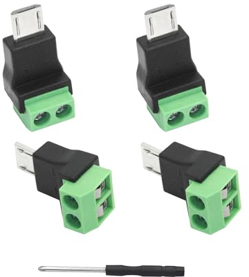Adattatore da micro USB a terminale a vite a 2 pin, 5 V 3 A micro maschio a 2 pin connettore senza saldatura per telefoni cellulari, tablet, fotocamere, giocattoli, piccoli elettrodomestici e altri