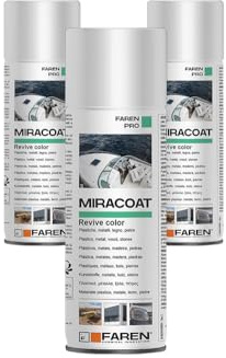 FAREN MIRACOAT,Spray Protettivo e Rigenerante,Ravviva Colore, per Plastica, Marmo, Granito, Pietra, Cemento, Metalli Lucidati e Cromati, Senza Siliconi, 400ml (3, pz)