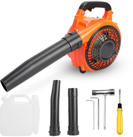 Souffleur Thermique Portable 26CC, Souffleur à Feuilles à Moteur Puissant, Souffleur à Essence pour Jardin (Orange)
