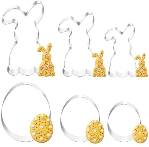 6 Stück Ausstecher Ostern Set,12,8/8/5.5cm Groß Osterhasen Ei Ausstechformen Edelstahl Keksausstecher Ostern Hasen Ostereier Ausstechform Oster für DIY Backen Kinder Osterausstecher