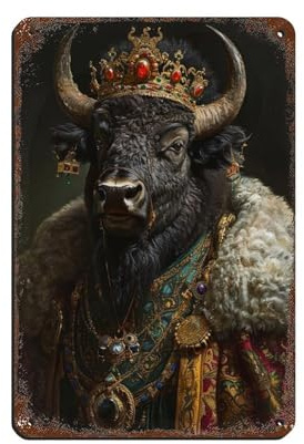 Cartel vintage de metal con diseño de rey toro vintage para pub, club, cafetería, bar, decoración de pared del hogar, póster retro de 20 x 30 cm