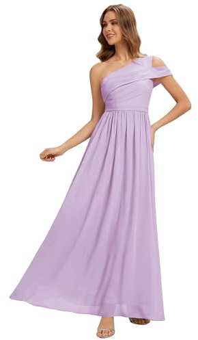 Ever-Pretty Women's One-Shoulder Chiffon Bridesmaid Dress Ruched Bodice Maxi Dress for Wedding Guest Prom 02705