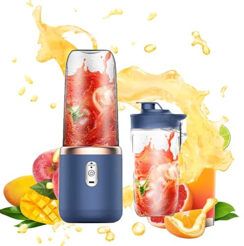 Extracteur de jus portable 13,5 cm pour smoothies et milkshakes, blender personnel rechargeable USB avec 6 lames, mini extracteur de jus idéal pour les voyages, le sport et les sorties.