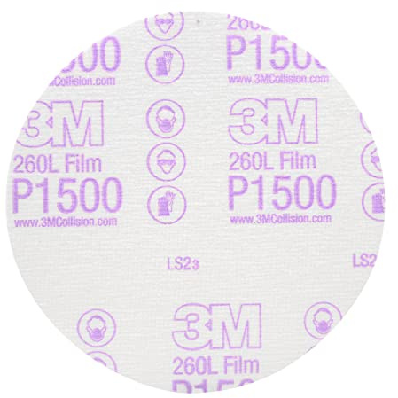 3M Hookit Finishing Film-sliprondell 00950, 15,2 cm, P1500+, 100-pack, för slipning av klarlack, lackfinish och borttagning av defekter, rivtålig design