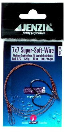 Powerflex 7x7 Super-Soft-Stahlvorfach mit zwei Schlaufen 12Kg 3/0 50cm