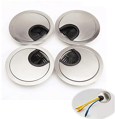 DUOMI 4x 60mm Desk Table Grommet Cable Tidies Desk Caps Desk Surface Port Hole Covers (Brushed Chrome)