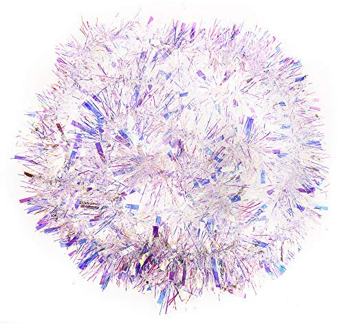 DIYASY 6 m große Regenbogen-Weihnachts-Lametta-Girlanden für Weihnachtsbaum und Heimdekoration (Regenbogenweiß)