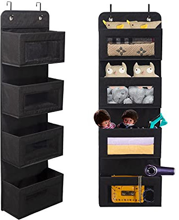 BrilliantJo Hängeregal an die Tür, Soft Fabric Hängeorganizer 4 Großen Taschen mit klarem Fenster, faltbares Hängeaufbewahrung mit 2 Haken für Bad Kinderzimmer Wohnzimmer Schlafzimmer, Schwarz