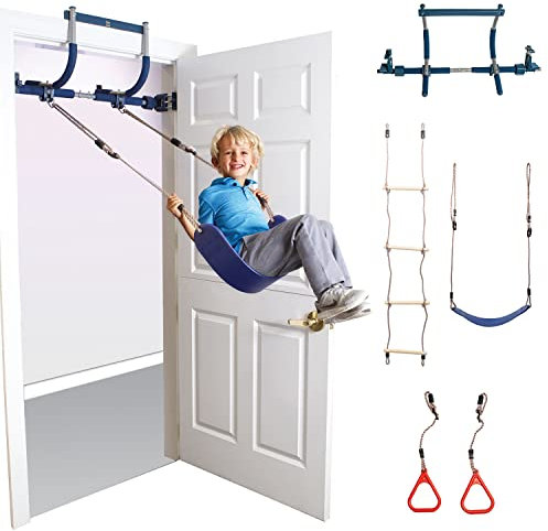 Gym1 4-Piece Doorway Swing Set Includes Sensory Swing for Kids, Indoor Pull Up Bar for Adults, Rings for Grip Power, Agility Ladder, Holds Up to 300 Lbs