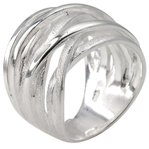 SILBERMOOS Damen Ring Wickelring 9fach Bandring Design breit matt glänzend Sterling Silber 925