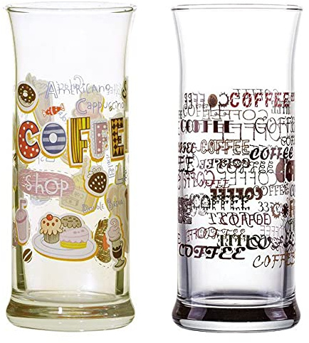Topkapi 251.004 Eiskaffee Frappe Gläser Set “Roma“ - 6 Personen, ~290 ml | Bar & Lounge Serie: Dekoratives Trinkgläser Set mit 2 Dekors für Cocktails, Longdrinks, Kakao und Milchshakes, Zuhause & Café