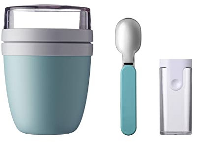 Mepal Set Lunchpot Faltbarer Löffel Ellipse – Nordic Green – praktischer Müslibecher und Behälter für Transport von Lebensmitteln-Geeignet für Tiefkühler, Mikrowelle und Spülmaschine, Promotion