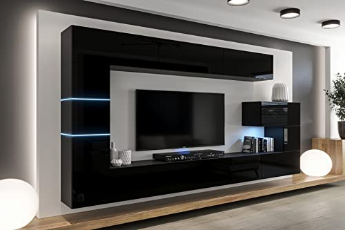 Furnitech Wohnwand Wohnzimmer - Hängend Wohnwand Modern - Schrankwand mit Regale und TV Schrank - Möbel ohne LED (AN89NEW-21B-HG1)