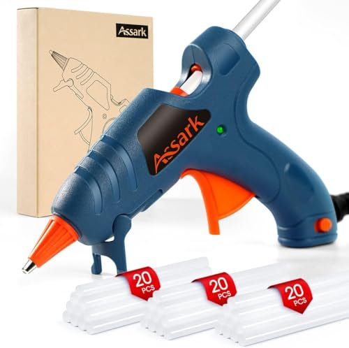 Fireproof Hot Glue Gun Kit with 60 Glue Sticks(7mm x 130mm), Fast Preheating Hot Melt, High Temp for School Crafts DIY Arts and Quick Home Repairs, 20W Green